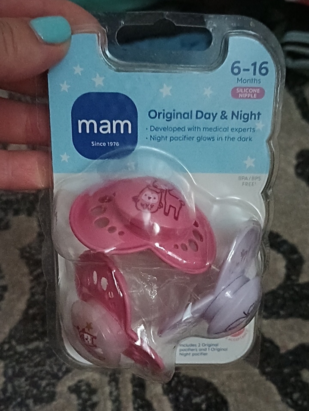 #.   New Mam Original Day & Night Pacifiers. Silicone Nipple. Size: 6-16 Months